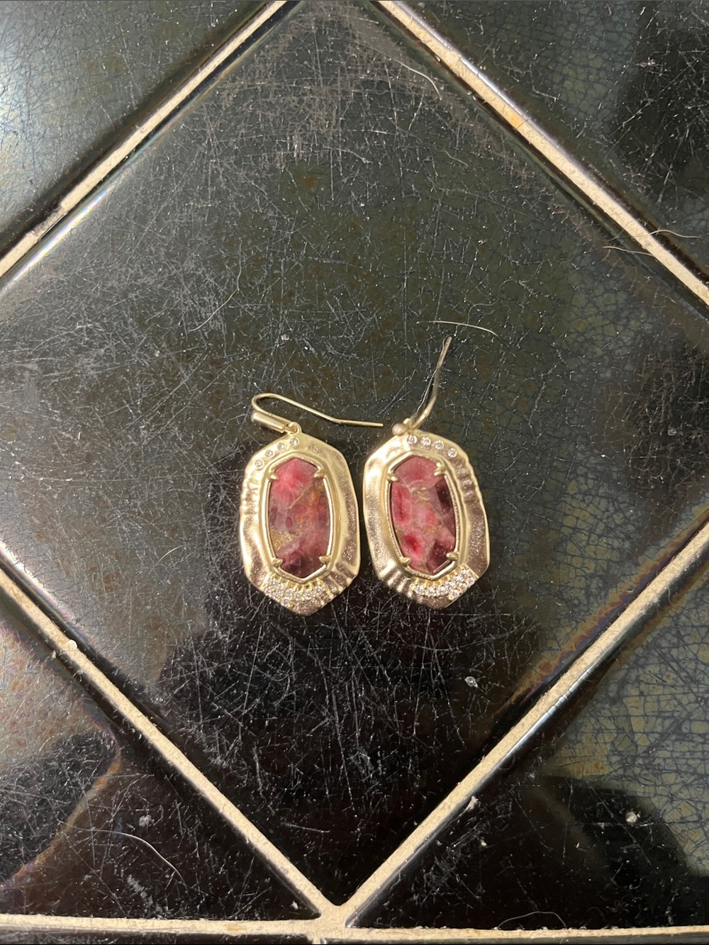 Kendra Scott Gold-Tone Earrings with Pink Stone Inlays